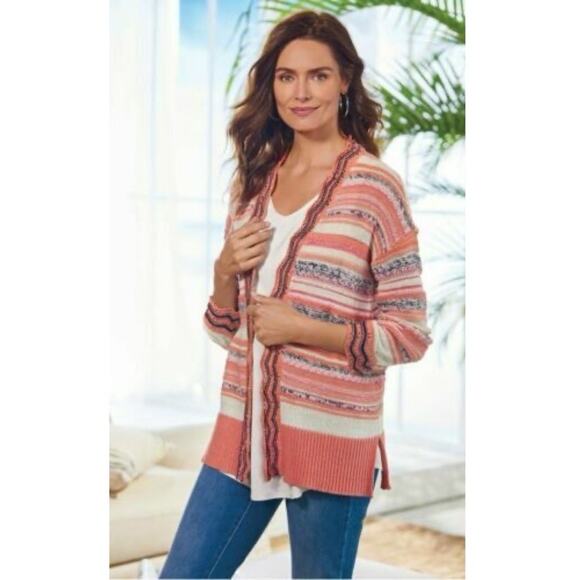Soft Surroundings Sweater Womens Small Open Cardigan Emberglow Striped NWT - Picture 12 of 12